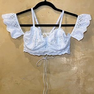 undiz White Lace Crop Top Size UK 32C